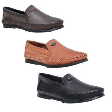 Imagem de KIT 3 PARES mocassim masculino casual de couro legitimo slip conforto 