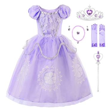 Imagem de Vgolar Princess Costume Puff Sleeve Princess Dress Purple Princess Dress up (130/6 Years, Purple)