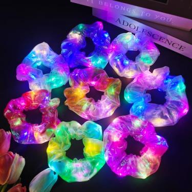 Imagem de 8 peças de elásticos de sereia iluminados, cabelo elástico de LED para meninas e mulheres, vários modos de luz, acessórios que brilham no escuro para festa do pijama neon