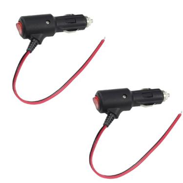 Imagem de [Pacote com 2] Plugue macho de substituição de isqueiro fundido de 12 V com interruptor liga/desliga - 3 m, 12 V, 15 amp, com condutores e luzes LED, 16AWG para refrigerador de carro, rádio CB