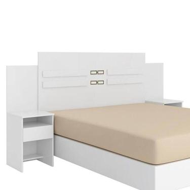 Imagem de Cabeceira Cama Casal Extensível Triunfo Com 2 Mesas De Cabeceira Branco - Demóbile Branco