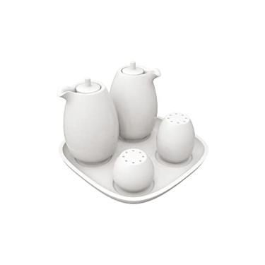 Imagem de Germer, Galeteiro completo em porcelana (Dispenser de azeite/Vinagre/Sal/Pimenta), modelo Bold, 5 peças, Branco
