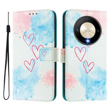 Imagem de Capa carteira para Honor Magic6 Lite, 3 compartimentos para cartão, 1 compartimento para dinheiro, capa flip de couro PU com padrão fofo, capa com fivela magnética à prova de choque, compatível com