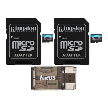 Imagem de Kingston Cartão de memória MicroSDXC Canvas Go Plus de 128 GB (pacote com 2) com leitor de cartão USB 2.0 de alta velocidade multifuncional compatível com sistemas Mac e PC (3 itens)