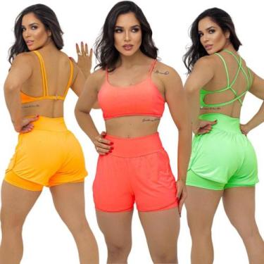 Imagem de Kit 3 Short Duplo Fitness Academia Feminino Treino Caminhada - PIJAMAS