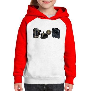 Imagem de Moletom Infantil Câmeras Vintage - Foca na Moda, Branco, Vermelho, 4