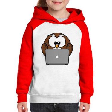 Imagem de Moletom Infantil Coruja Internauta - Foca na Moda, Branco, Vermelho, 1