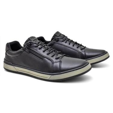 Imagem de Sapatênis Masculino Couro Casual Zíper Confortável - Fork, 40, Preto