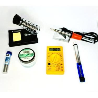 Imagem de kit ferro de solda 40w 110v multimetro digital suporte para ferro past