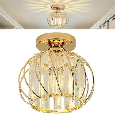 Imagem de Luminária De Teto Plafon Sobrepor Redondo Cristal K9 Dourado Lustre Mo