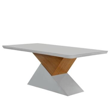 Imagem de Mesa Aster 180cm Com Tampo Em MDF e Vidro Canto Copo - Moderna, Off Wh
