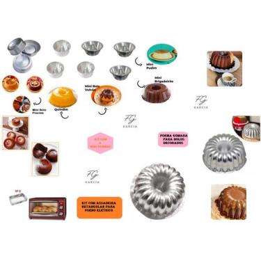 Imagem de Kit com 9 mini formas + 1 assadeira para forno elétrico + 1 forma deco