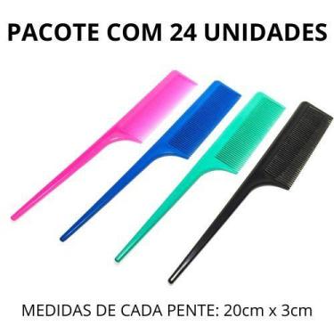 Imagem de Pente Profissional Cabo Fino Cores Variadas Pacote c/ 24 Unidades - Sb