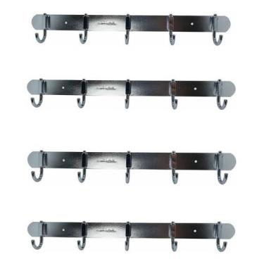 Imagem de Kit 4 Cabides De Parede Com 5 Ganchos em Aço Inox - Gyn