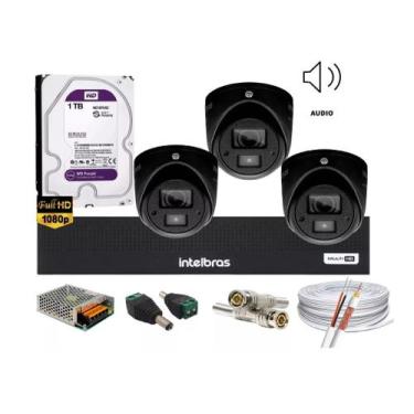 Imagem de Kit Intelbras 3 Mini 3220d C/áudio Dvr 4ch 3004c Fullhd 1tb