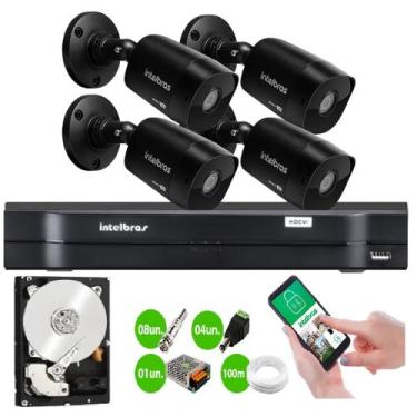 Imagem de Kit Intelbras 4 Cam 1220b Black Full Hd Dvr Mhdx 1104 Multi Hd 4 Ch C/