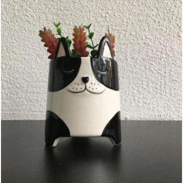 Imagem de Cachepot Ceramica 11X11X15 Stay Alert Branco e Preto Urban