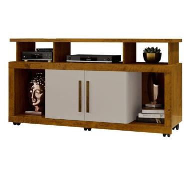 Imagem de Rack Bancada Sala com Pés de Rodinha e 2 Portas Star 135x70cm Ipê/Off White