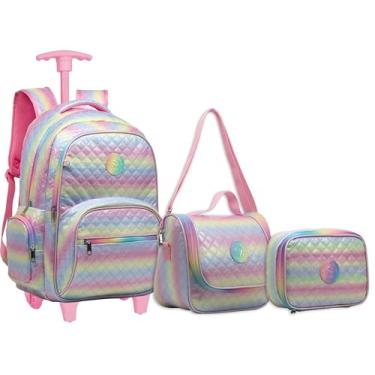 Imagem de Kit Mochila Escolar Feminina Tie Dye Colorida Rodinhas G KIT8143 (CLARO)