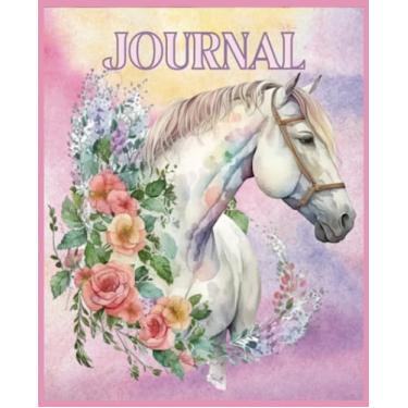 Imagem de Cute Journal for Girls | Enchanting Meadows Watercolor Horses & Beautiful Flowers | 7.25" x 9.5" - 100 Pages - Wide Ruled Lines - Premium Paper | ... Horse Lovers | Equestrian Notebook for Girls