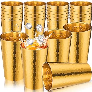 Imagem de 24 copos de alumínio para bebidas frias, copos de metal empilháveis de 425 g, copos de alumínio retrô, conjunto de copos de água de alumínio para café gelado e cerveja martelados para festa de