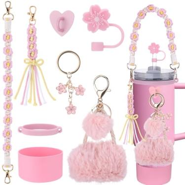 Imagem de Mity rain Conjunto de acessórios de copo de 8 peças para copo Stanley de 590 ml, 850 g, copo de 1,134 g com alça, incluindo alça de alça de garrafa de água, cobertura de palha, pingentes de chaveiro,