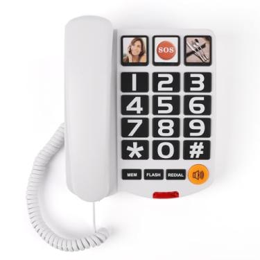 Imagem de Mcheeta Telefone de Botão Grande para Idosos, Telefone Fixo com Botão de Imagem de Memória, Volume Ajustável, Chamador Intermitente, Branco