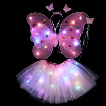 Imagem de Fantasia Infantil de Borboleta com Asa e Saia de Tule Iluminada (Rosa)