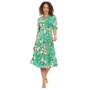 Imagem de London Times Ref Body feminino T6564m com pregas de corpete no pescoço de T4470m, Verde menta/coral, 25 Plus Size
