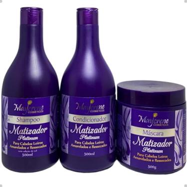 Imagem de Kit de Tratamento Matizador Platinum Shampoo Condicionador e Máscara Naturiun Maycrene (3 ITENS COM 500 ML CADA)