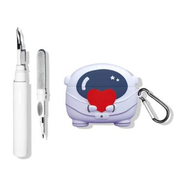 Imagem de SKPY Capa resistente à prova de choque com desenho animado de astronauta fofo 3D compatível com JBL Vibe Beam/Vibe 200TWS silicone macio com ferramentas de limpeza de mosquetão para meninos e meninas