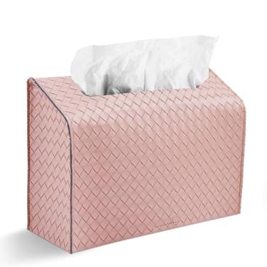 Imagem de LIZIMANDU Capa de couro para caixa de toalha de mão de papel descartável, compatível com toalha de mão de papel Kleenex (1-rosa)