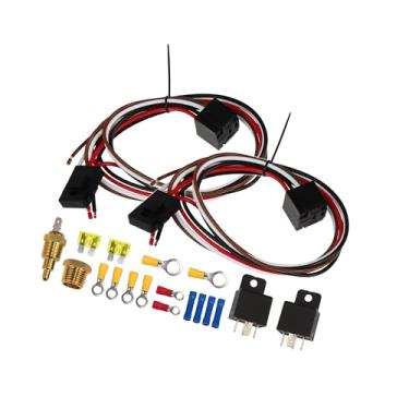 Imagem de ACROPIX Kit de relé de ventilador elétrico duplo com interruptor de sensor termostático 185 on 175 Off 40A radiador ventilador elétrico kit de instalação de fiação de ventilador automotivo controlador