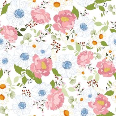Imagem de VEELIKE Papel de parede floral margarida peônias descasque e cole papel de parede vintage floral para gavetas de armários 48 x 39 cm, papel de parede floral removível para quarto, banheiro, berçário