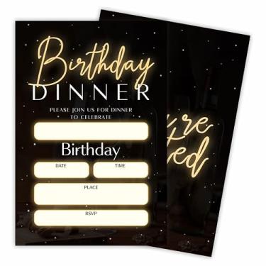 Imagem de Tabyon 20 Convites de jantar de aniversário com envelopes - Preto brilhante e dourado - Cartões de convite de aniversário de preenchimento dupla face para crianças, adolescentes, adultos,