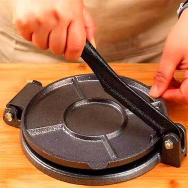 Imagem de Tortilla Press Máquina de panqueca de ferro fundido resistente Máquina de panqueca Máquina de panqueca Panquecas de ferro fundido Panquecas caseiras com 50 papéis de pergaminho (ferro fundido de 20