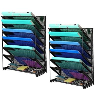 Imagem de Kuntine.B Organizador de arquivos de parede vertical com 7 camadas, organizador de arquivos de parede, porta-revistas de malha, organizador de documentos para escritório, escola, casa (preto, pacote