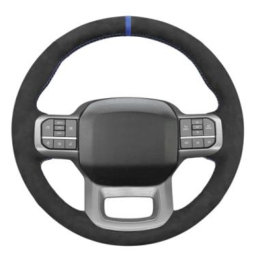 Imagem de MEWANT Alcantara Capa de volante de carro costurada à mão para Ford F-150 2021-2023 / F-150 Lightning 2022-2023 acessórios de volante