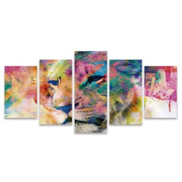 Imagem de Kit Quadros Mosaico Sala Leoa Colorido Tinta Abstrato Quarto Decoração
