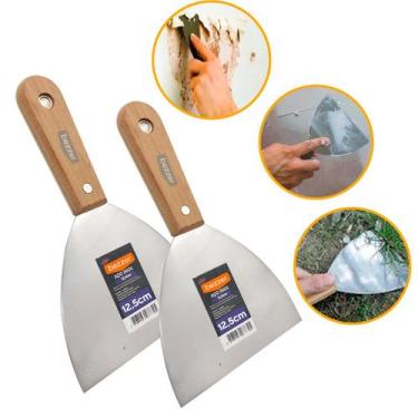 Imagem de Kit 2 Espátula Inox 12,5cm Cabo Madeira Gesso Massa Obra Pintura Cimen