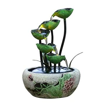 Imagem de Fonte de mesa Fontes de mesa de 5 camadas fontes de relaxamento de folha de lótus para interior fontes de decoração de cascata de mesa fonte de meditação zen cachoeira para casa escritório quarto