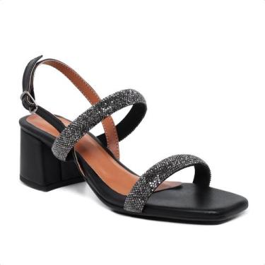 Imagem de Sandália Feminina Brilho Salto Quadrado Preta - Rizzicomercio, 37, Pre