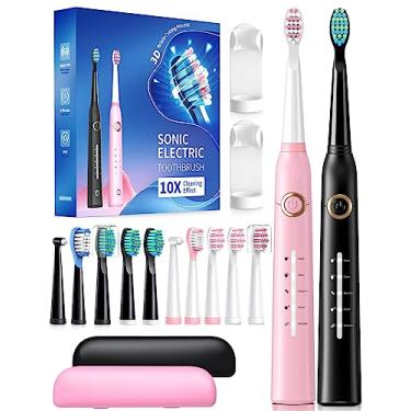 Imagem de TEETHEORY 2 Pack Sonic Toothbrush, Electric Toothbrush Adults with 40000VPM 5 Modes 12 Brush Heads 2 Travel Cases, Sonic Toothbrush 4 Hours Charge Minimum 30 Days -Black&Pink