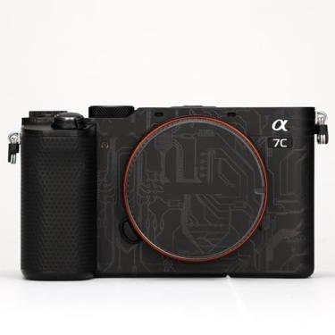 Imagem de JERXTTON Adesivo de capa de câmera para Sony A7C protetor de câmera película protetora antiarranhões decoração (preto circuito)