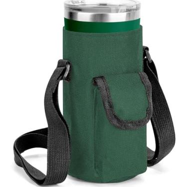 Imagem de Linkidea Bolsa de suporte de copo compatível com copo YETI Rambler de 590 ml, besta de aço verde, copo RTIC, caneca de café com isolamento de pano Oxford, bolsa de garrafa com bolso, verde exército