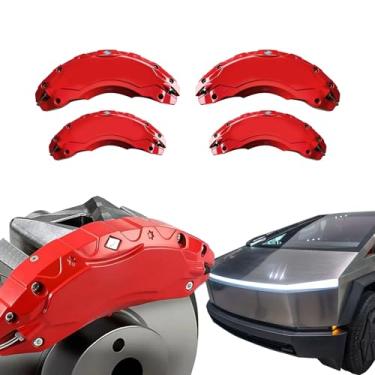Imagem de Airayvis Capas de pinça para 2023-2024 Tesla Cybertruck, conjunto de 4 tampas de pinça de freio dianteiro e traseiro - caminhonete Cybertruck acessórios duráveis para rodas (vermelho)