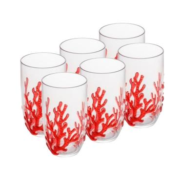 Imagem de Conjunto 6 Copos Altos de Acrílico Coral Vermelho 650ml Wolff