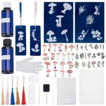 Imagem de WEBEEDY 30 folhas de papel de impressão cianotipo e 10 peças de marcadores de livro para cianótipo, samambaia de cogumelo, impressão natural, papel solar de alta sensibilidade para adultos, desenho de