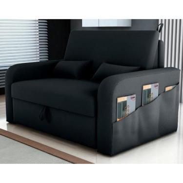 Imagem de Sofá Cama com Baú Luka Veludo Inca Preto - CasaH