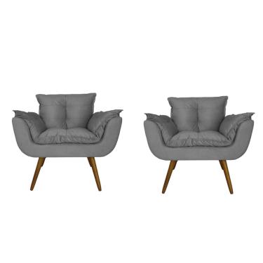 Imagem de Jogo 2 Poltronas Decorativa Estofada Para Consultório Opala Suede Cinza - dl Decor